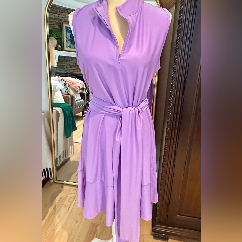 La Mer Luxe Sleeveless Lavender Dress with Self-Tie Belt